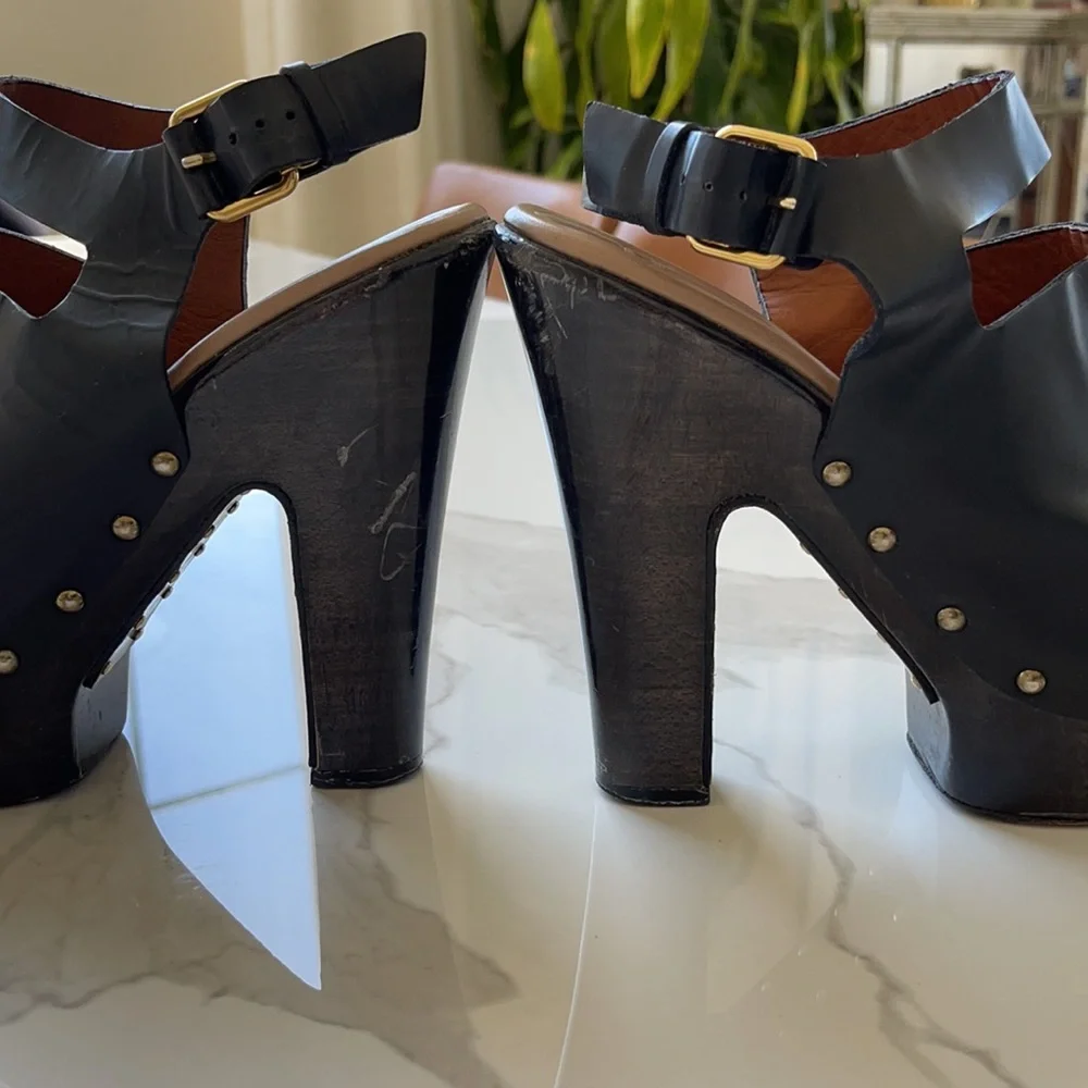 Givenchy Black Leather Platform Clog Sandals